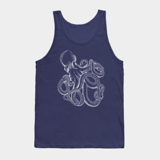 Realistic Octopus - White Line Art Tank Top